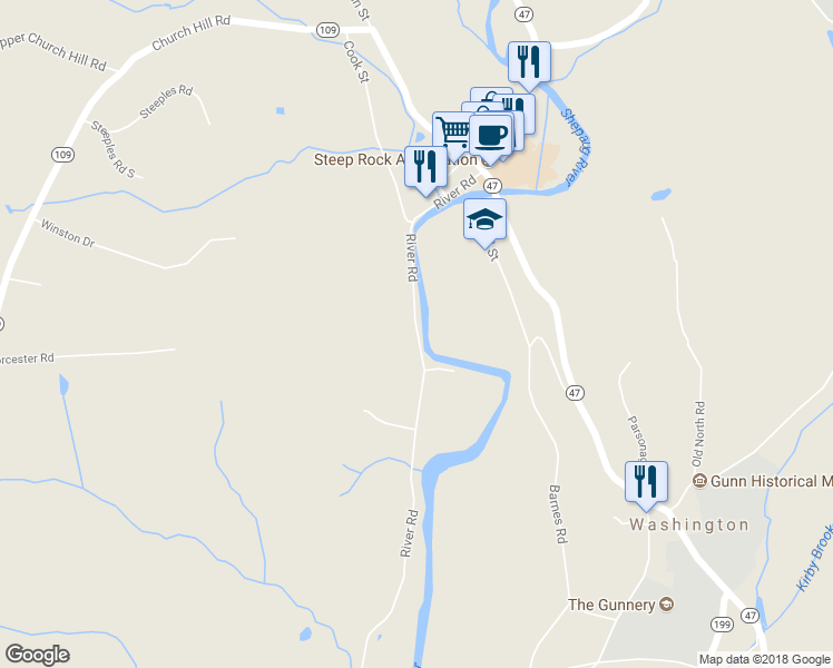map of restaurants, bars, coffee shops, grocery stores, and more near 60 River Road in Washington