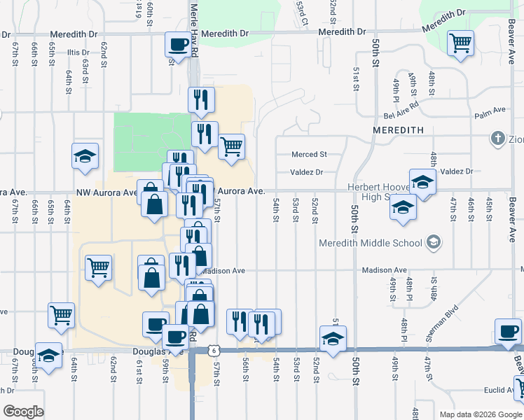map of restaurants, bars, coffee shops, grocery stores, and more near 4120 54th Street in Des Moines