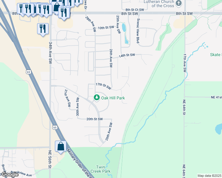 map of restaurants, bars, coffee shops, grocery stores, and more near 1811 Park Meadows Drive Southwest in Altoona