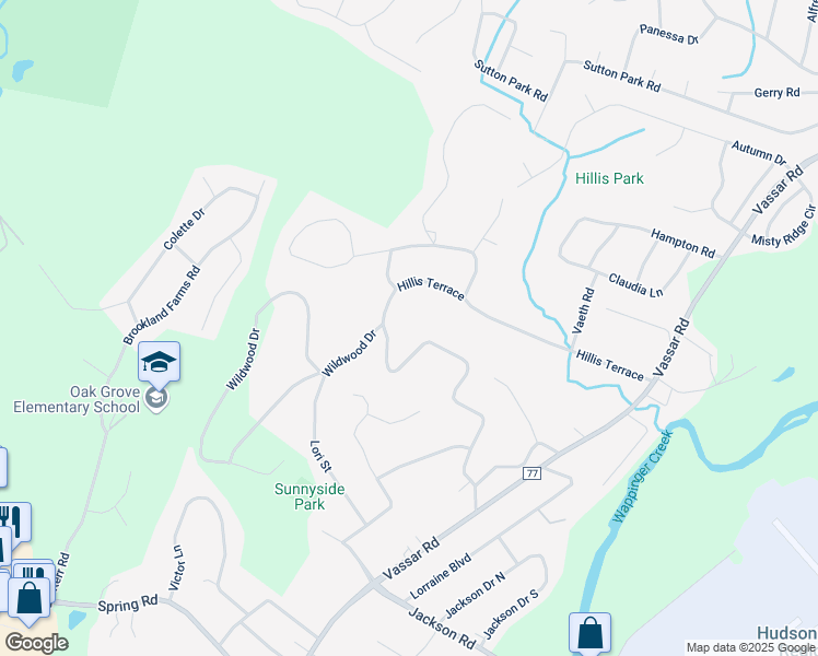 map of restaurants, bars, coffee shops, grocery stores, and more near 32 Alexander Boulevard in Poughkeepsie