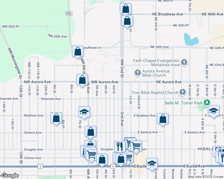 map of restaurants, bars, coffee shops, grocery stores, and more near 4113 3rd Street in Des Moines