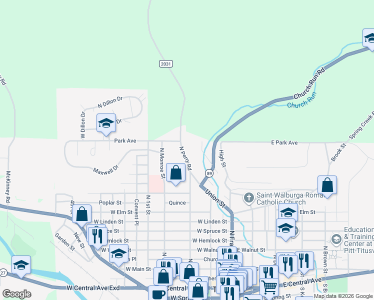 map of restaurants, bars, coffee shops, grocery stores, and more near 11600-11758 North Perry Road in Titusville