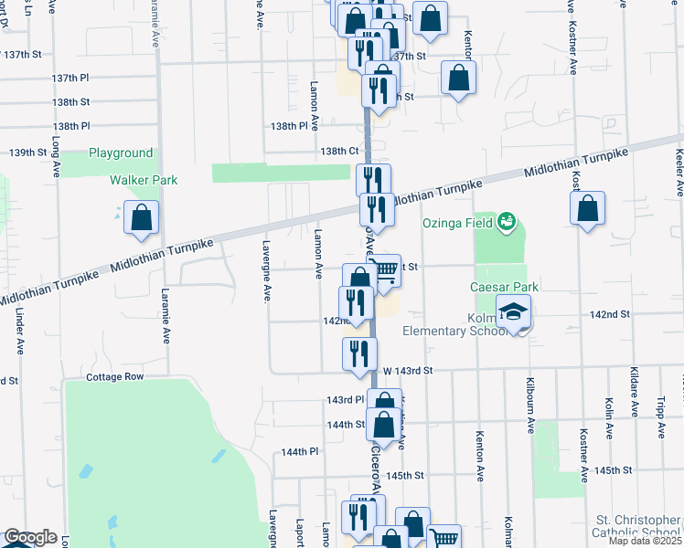 map of restaurants, bars, coffee shops, grocery stores, and more near 4849 141st Street in Crestwood