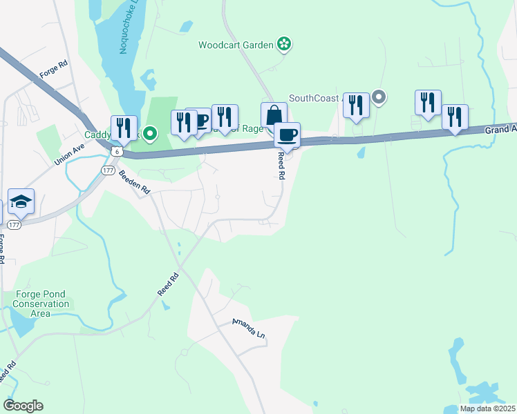 map of restaurants, bars, coffee shops, grocery stores, and more near 430 Reed Road in Dartmouth