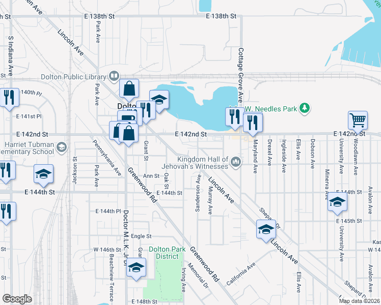 map of restaurants, bars, coffee shops, grocery stores, and more near 14287 Lincoln Avenue in Dolton