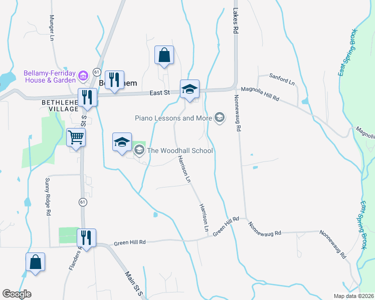 map of restaurants, bars, coffee shops, grocery stores, and more near 67 Harrison Lane in Bethlehem
