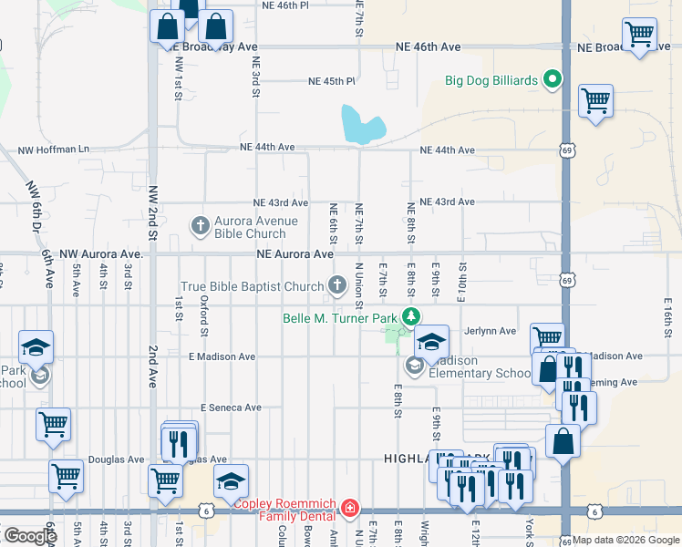 map of restaurants, bars, coffee shops, grocery stores, and more near 4112 North Union Street in Des Moines
