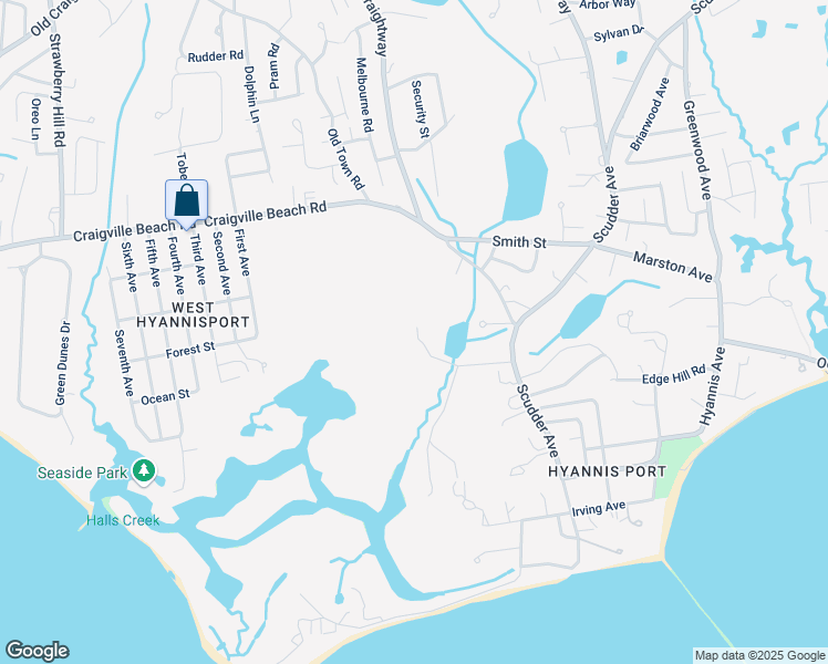 map of restaurants, bars, coffee shops, grocery stores, and more near 35 Marston Lane in Barnstable