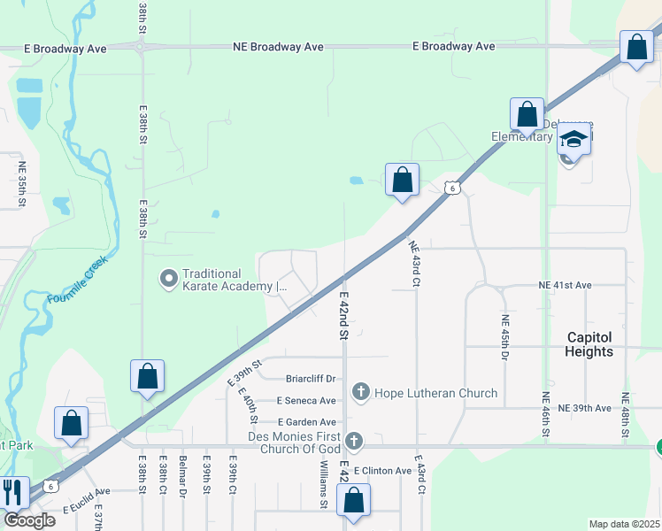 map of restaurants, bars, coffee shops, grocery stores, and more near 4144 Hubbell Avenue in Des Moines