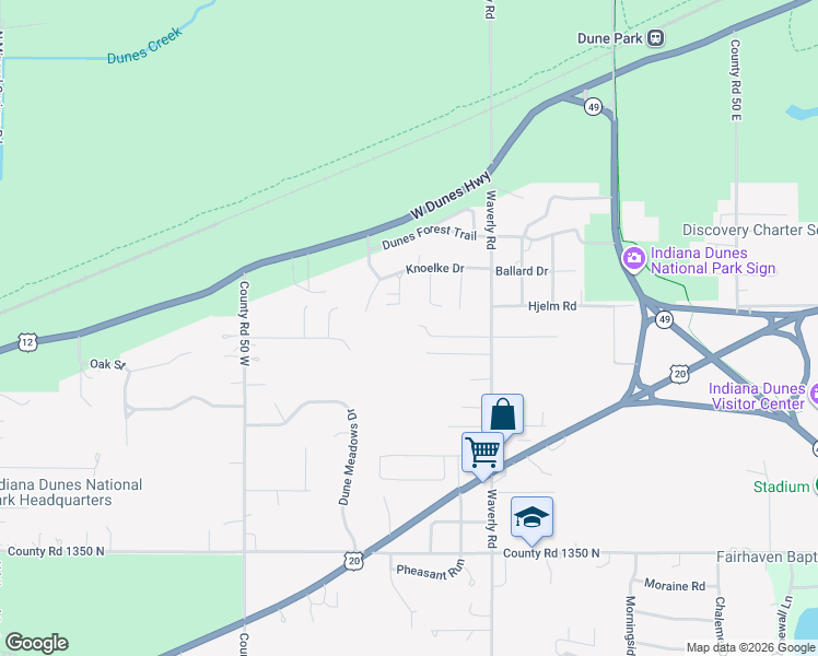 map of restaurants, bars, coffee shops, grocery stores, and more near 198 East Burrwell Drive in Porter