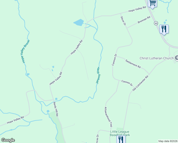 map of restaurants, bars, coffee shops, grocery stores, and more near 51 Coates Farm Road in Hebron