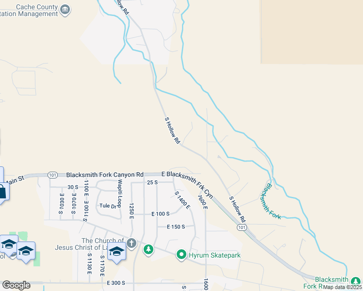 map of restaurants, bars, coffee shops, grocery stores, and more near 4999 South Hollow Road in Logan