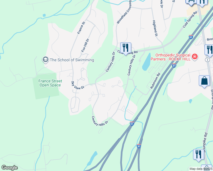 map of restaurants, bars, coffee shops, grocery stores, and more near 202 Redstone Circle in Rocky Hill