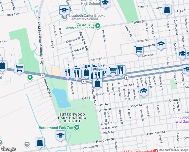 map of restaurants, bars, coffee shops, grocery stores, and more near 497 Mill Street in New Bedford