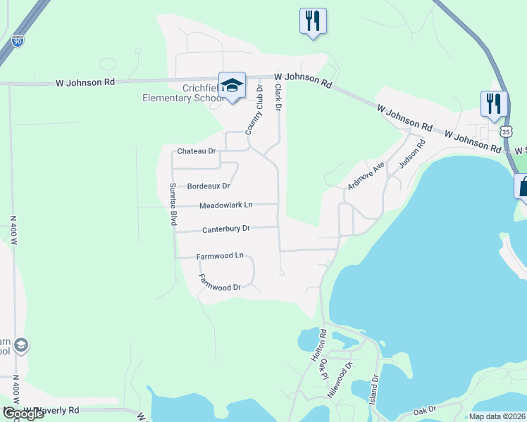 map of restaurants, bars, coffee shops, grocery stores, and more near 203 Meadow Lark Ln in La Porte