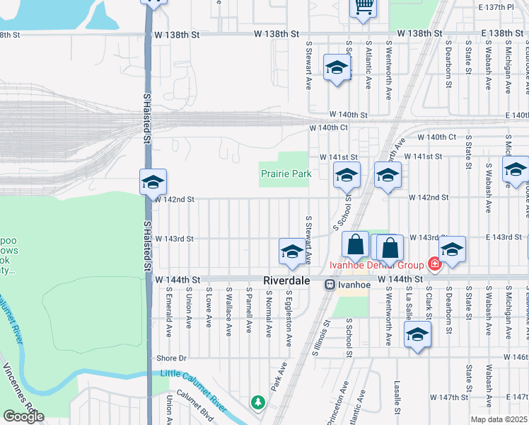map of restaurants, bars, coffee shops, grocery stores, and more near 14212 South Normal Avenue in Riverdale