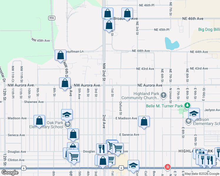 map of restaurants, bars, coffee shops, grocery stores, and more near 4205 Northwest 2nd Street in Des Moines