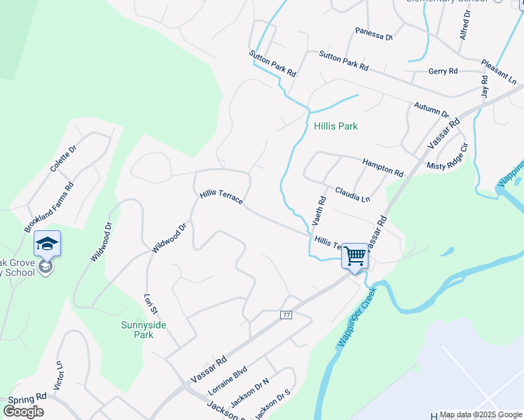 map of restaurants, bars, coffee shops, grocery stores, and more near 41 Hillis Terrace in Poughkeepsie
