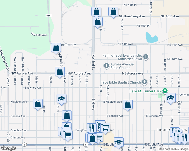 map of restaurants, bars, coffee shops, grocery stores, and more near 4141 2nd Avenue in Des Moines