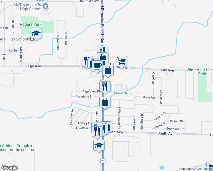 map of restaurants, bars, coffee shops, grocery stores, and more near 115 S Reynolds Rd in Toledo