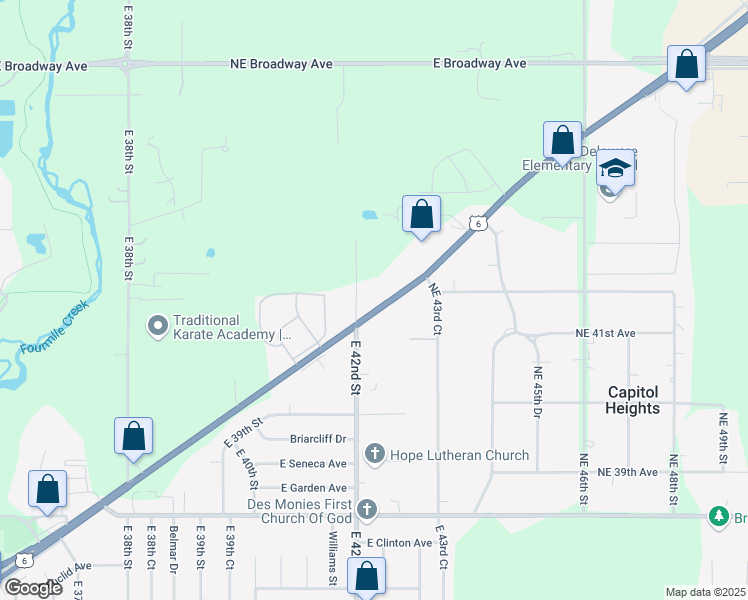 map of restaurants, bars, coffee shops, grocery stores, and more near 4210 Hubbell Avenue in Des Moines