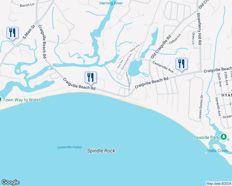 map of restaurants, bars, coffee shops, grocery stores, and more near 886 Craigville Beach Road in Barnstable