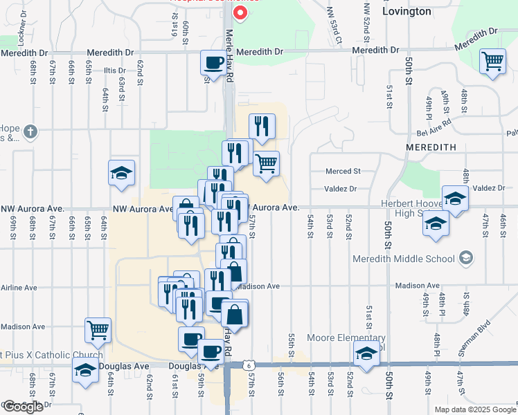 map of restaurants, bars, coffee shops, grocery stores, and more near in Des Moines