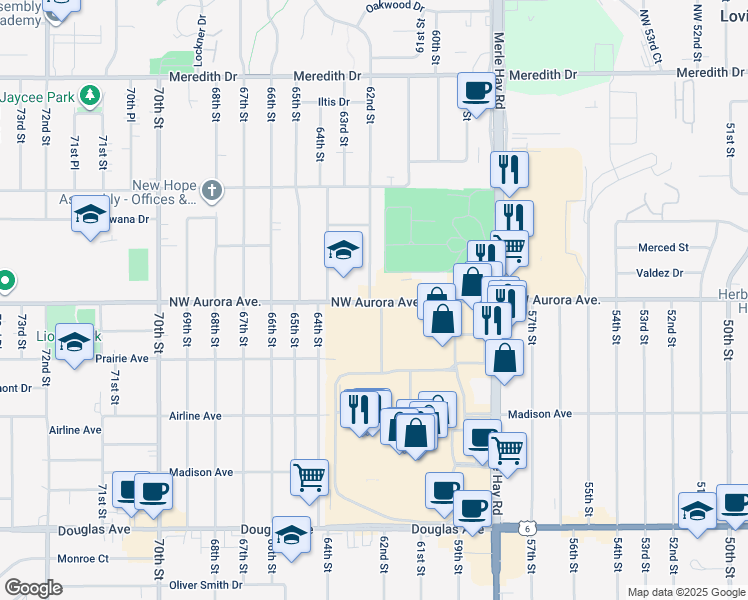 map of restaurants, bars, coffee shops, grocery stores, and more near 4200 62nd Street in Urbandale