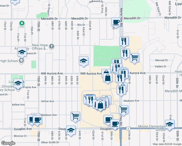 map of restaurants, bars, coffee shops, grocery stores, and more near 4200 62nd Street in Urbandale