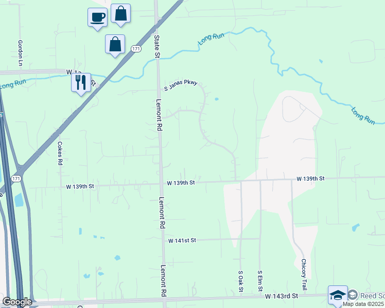 map of restaurants, bars, coffee shops, grocery stores, and more near 15450 Purley Court in Homer Glen