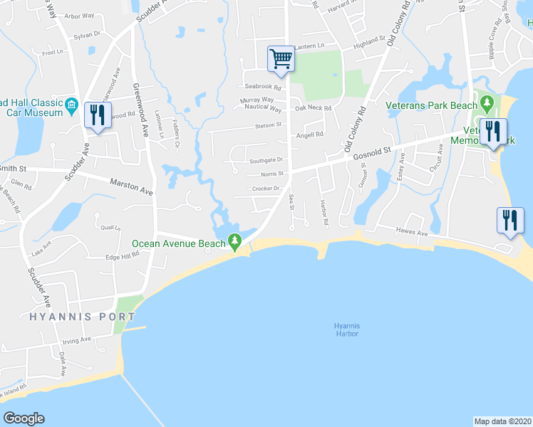 map of restaurants, bars, coffee shops, grocery stores, and more near 3 Keating Road in Barnstable