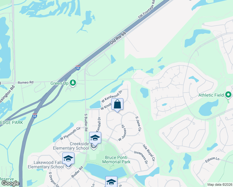 map of restaurants, bars, coffee shops, grocery stores, and more near 21816 West Kentwood Drive in Plainfield