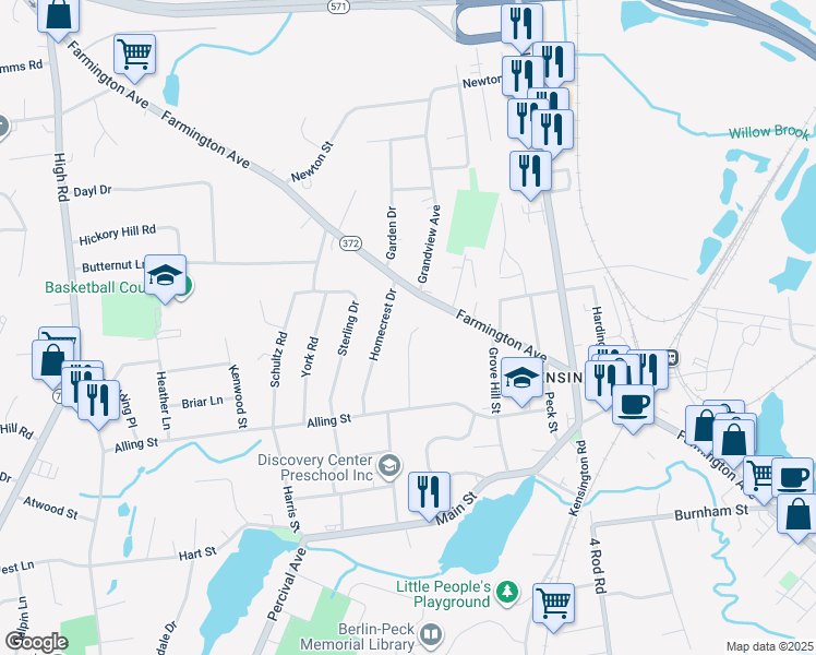 map of restaurants, bars, coffee shops, grocery stores, and more near 81 Alling Court in Berlin