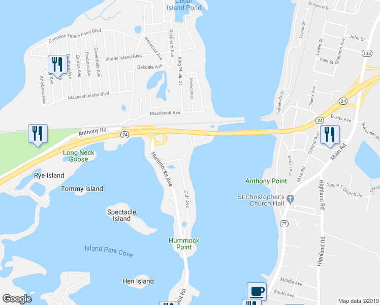map of restaurants, bars, coffee shops, grocery stores, and more near 88 Riverside Avenue in Portsmouth