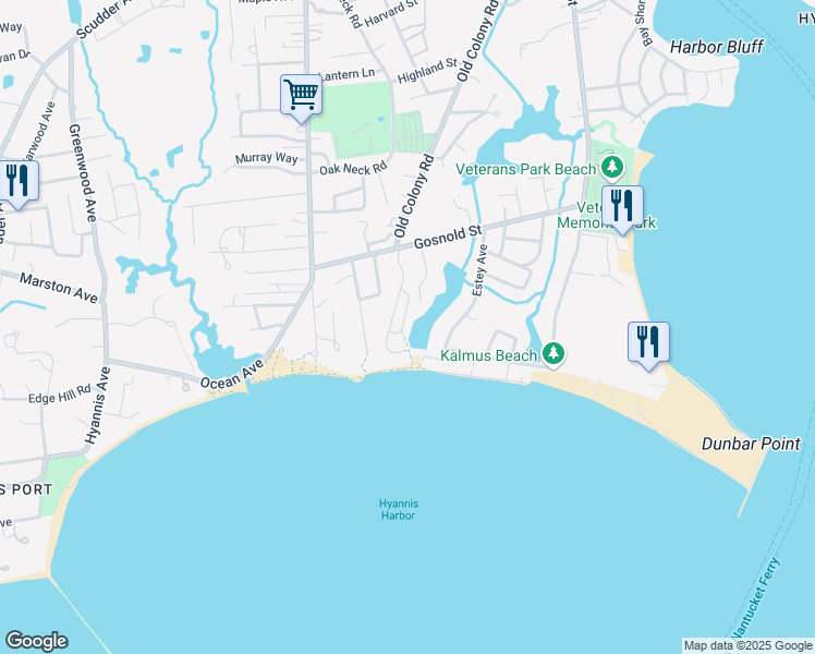 map of restaurants, bars, coffee shops, grocery stores, and more near 167 Breakwater Shores Drive in Barnstable