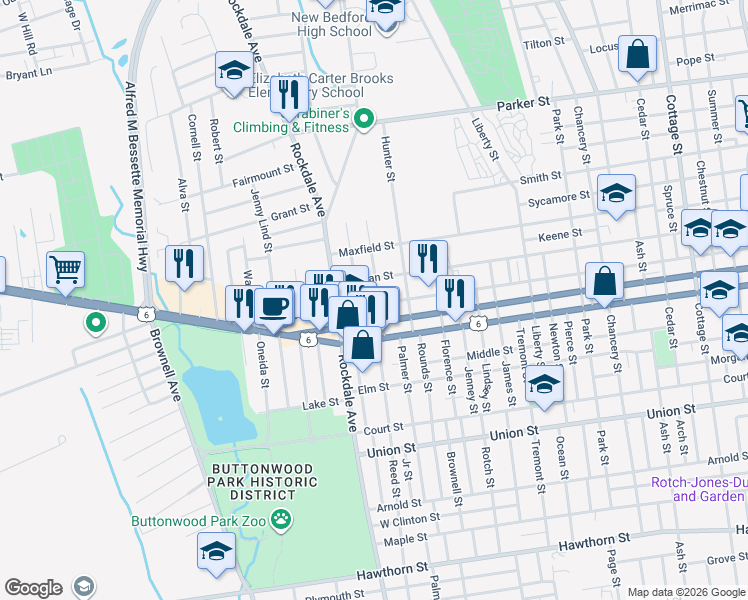 map of restaurants, bars, coffee shops, grocery stores, and more near 369 North Street in New Bedford