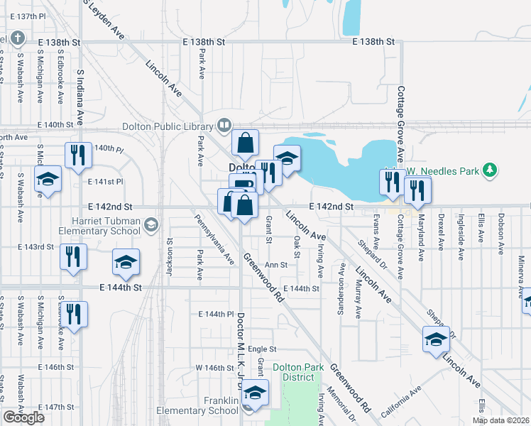 map of restaurants, bars, coffee shops, grocery stores, and more near 631 East 142nd Street in Dolton