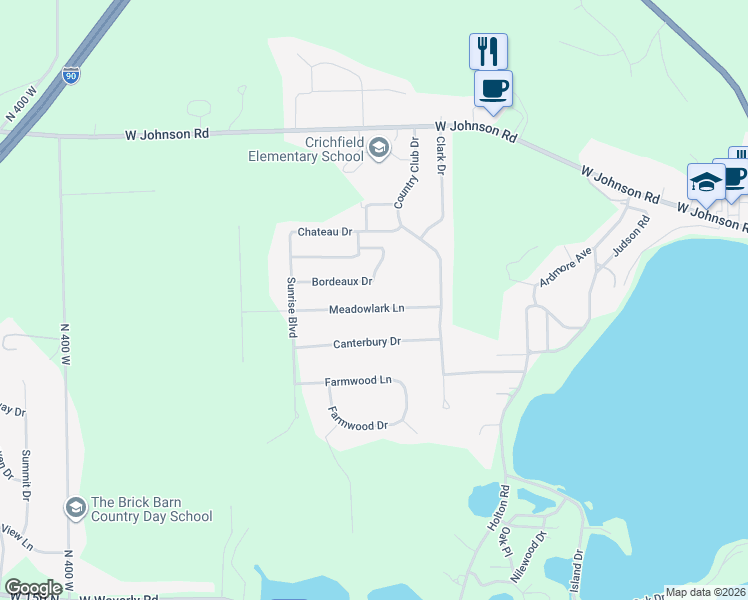 map of restaurants, bars, coffee shops, grocery stores, and more near 203 Meadowlark Lane in La Porte