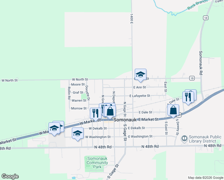 map of restaurants, bars, coffee shops, grocery stores, and more near 430 North Depot Street in Somonauk