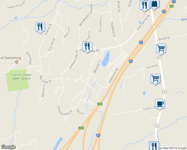 map of restaurants, bars, coffee shops, grocery stores, and more near 2 Robinson Road in Rocky Hill
