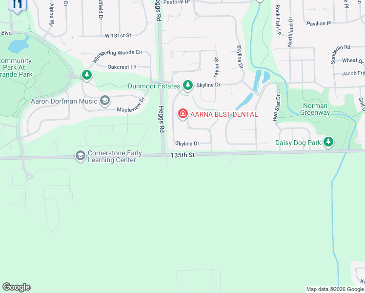 map of restaurants, bars, coffee shops, grocery stores, and more near 13456 Skyline Drive in Plainfield