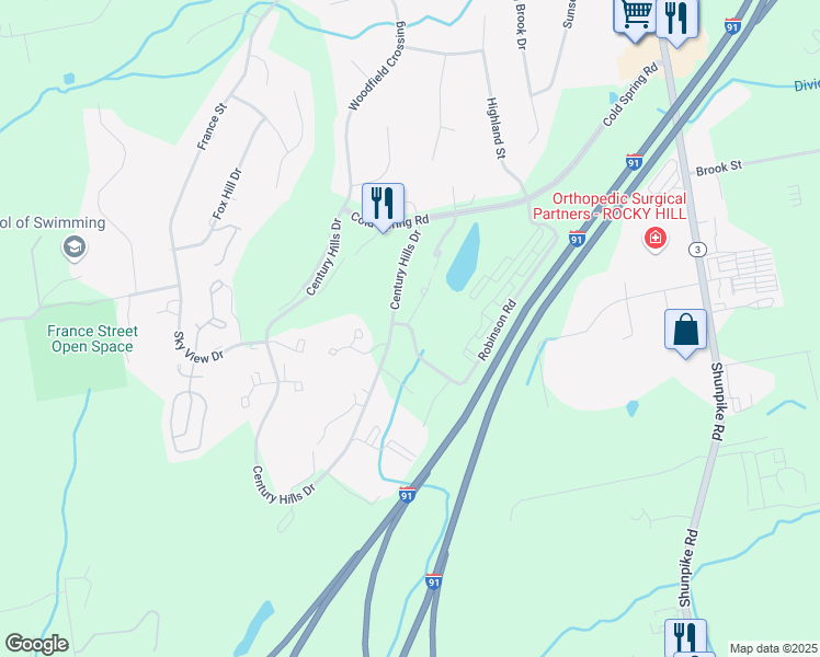 map of restaurants, bars, coffee shops, grocery stores, and more near 2 Robinson Road in Rocky Hill