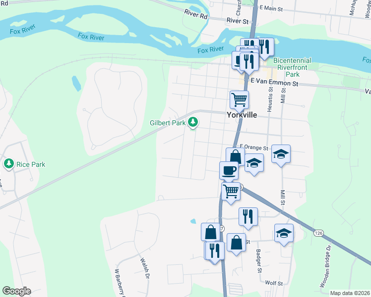 map of restaurants, bars, coffee shops, grocery stores, and more near 806 Morgan Street in Yorkville