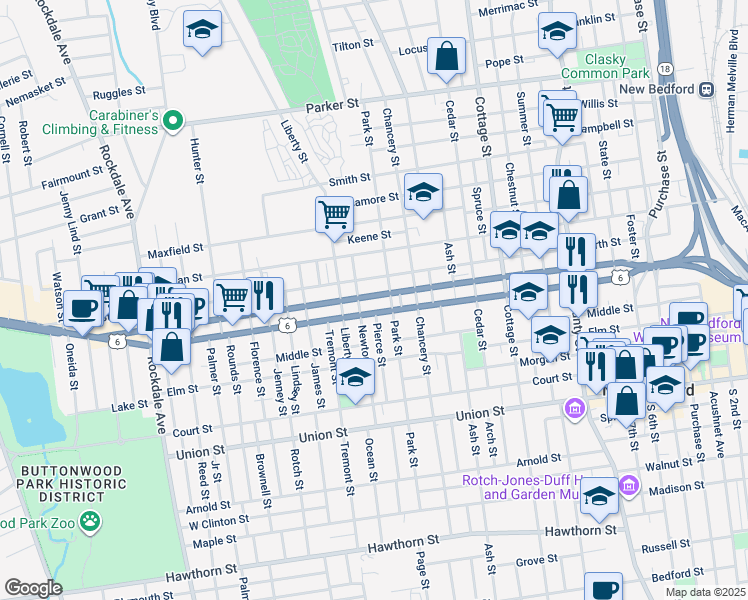 map of restaurants, bars, coffee shops, grocery stores, and more near 270 Mill Street in New Bedford