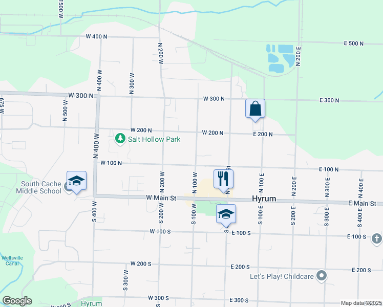 map of restaurants, bars, coffee shops, grocery stores, and more near 131 North 100 West in Hyrum