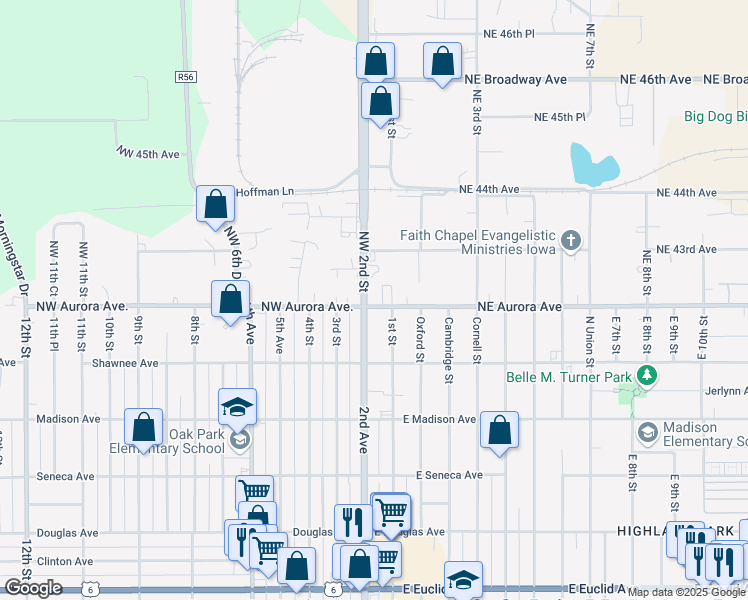map of restaurants, bars, coffee shops, grocery stores, and more near 4205 Northwest 2nd Street in Des Moines