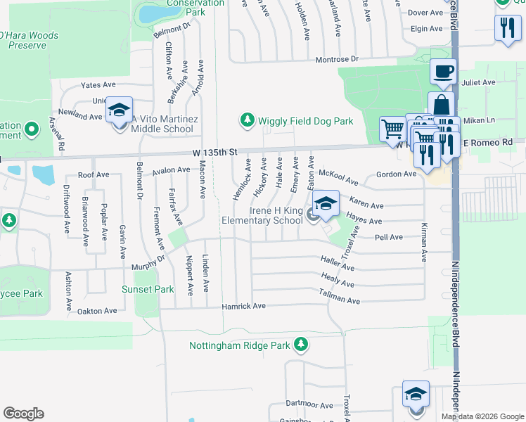 map of restaurants, bars, coffee shops, grocery stores, and more near 316 Hale Avenue in Romeoville