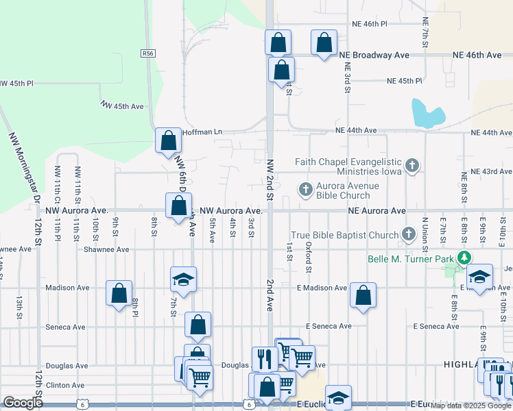 map of restaurants, bars, coffee shops, grocery stores, and more near 255 Northwest Aurora Avenue in Des Moines