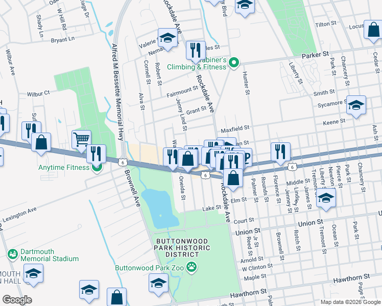 map of restaurants, bars, coffee shops, grocery stores, and more near 510 Hillman Street in New Bedford