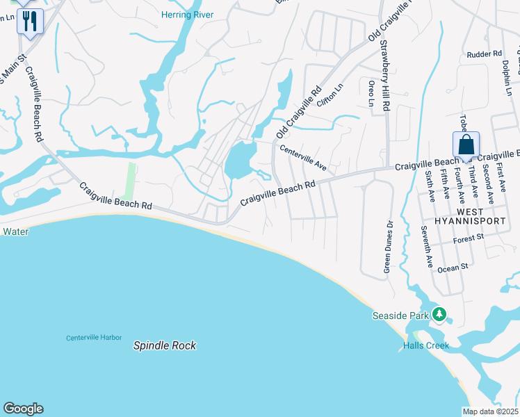 map of restaurants, bars, coffee shops, grocery stores, and more near 19 Magnolia Avenue in Barnstable